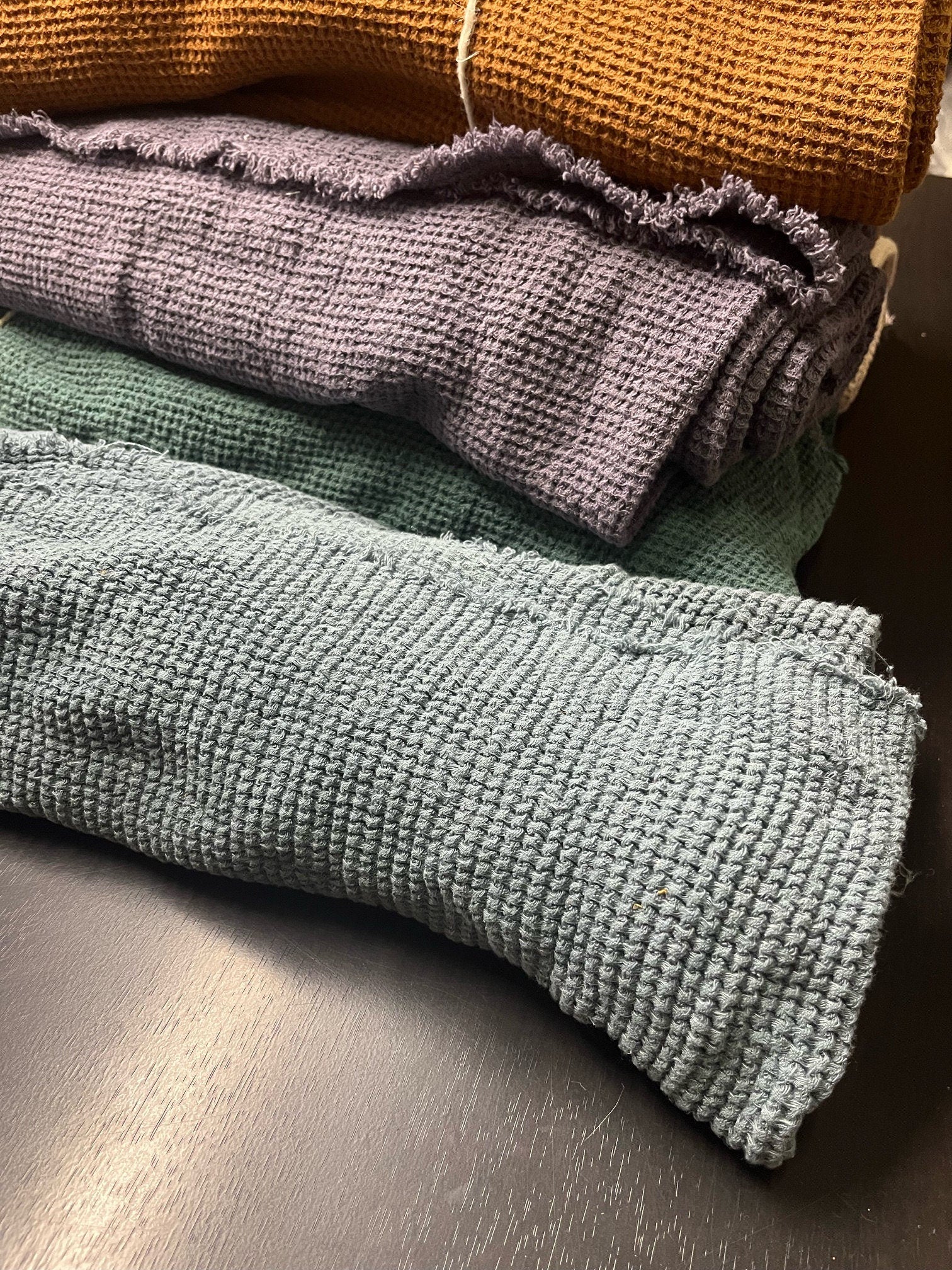 Dark Grey Waffle Linen Fabric: 80" Extra Wide, 500g