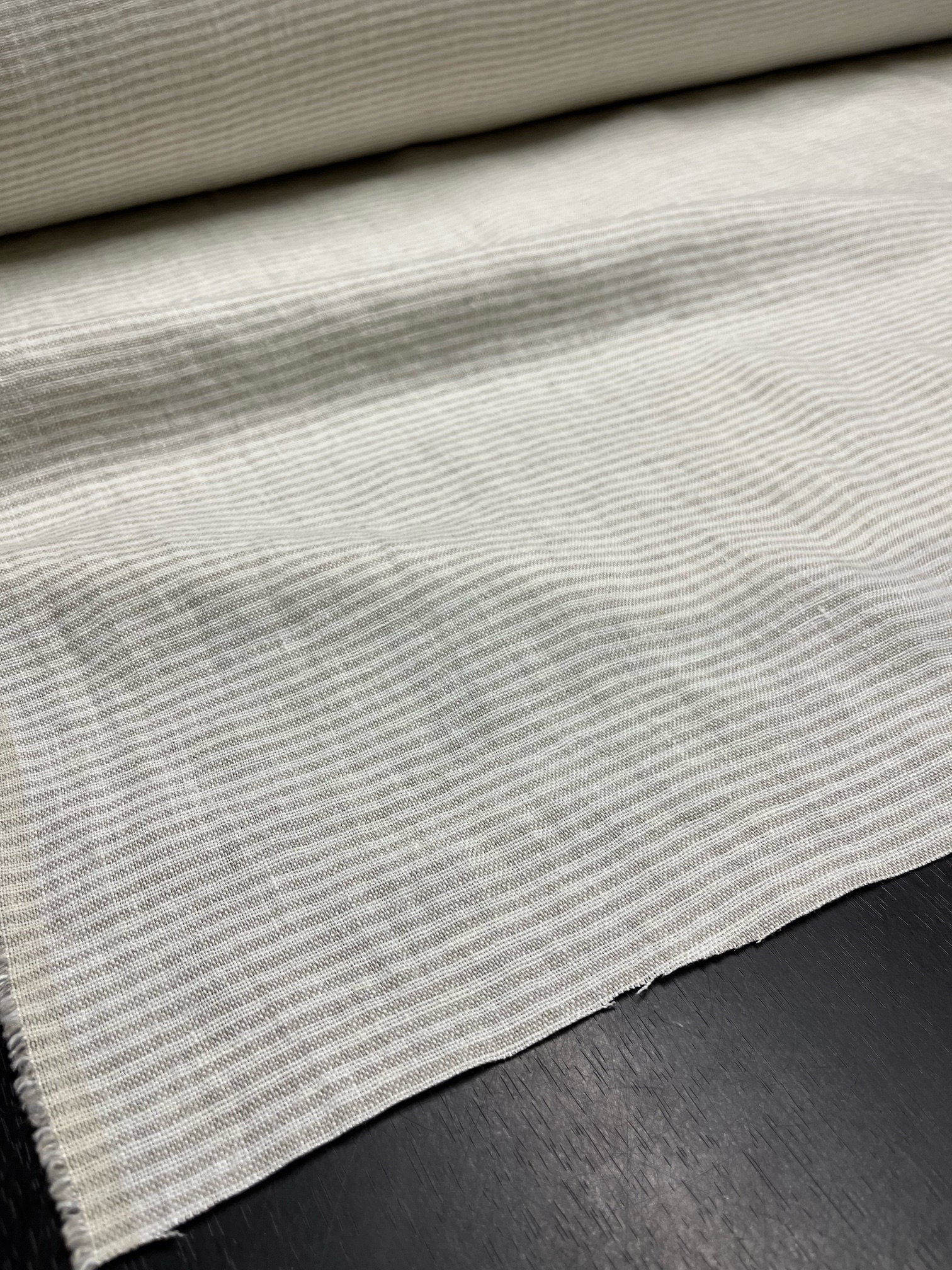 Heavy Striped Linen Fabric: 110" Wide, Softened Linen BGO44EL