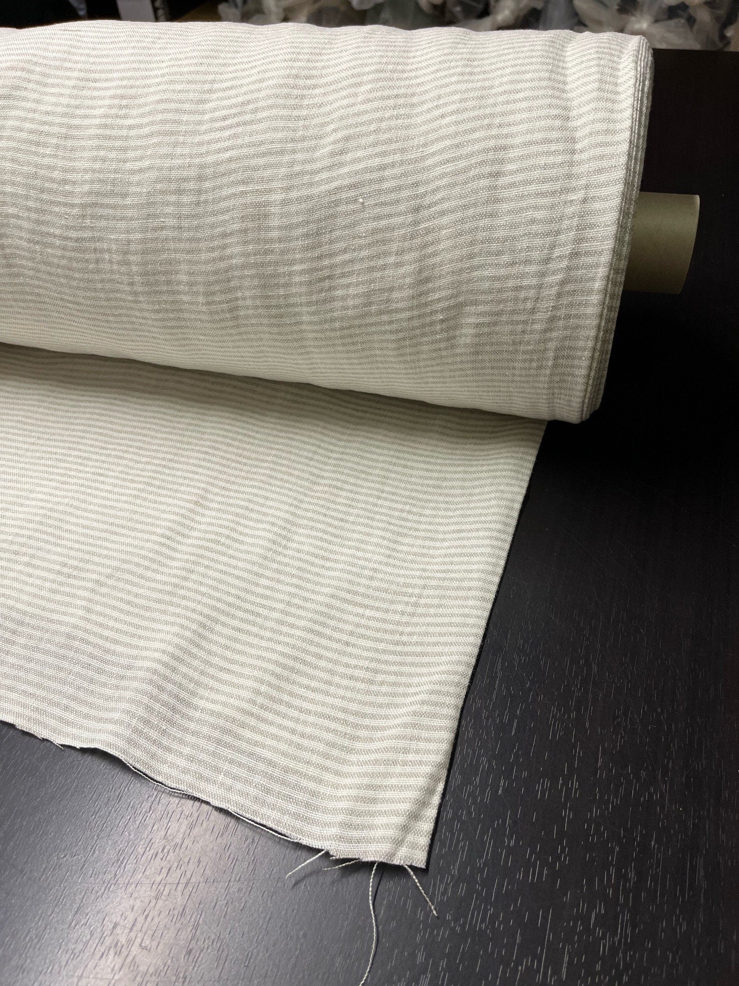 Heavy Striped Linen Fabric: 110" Wide, Softened Linen BGO44EL