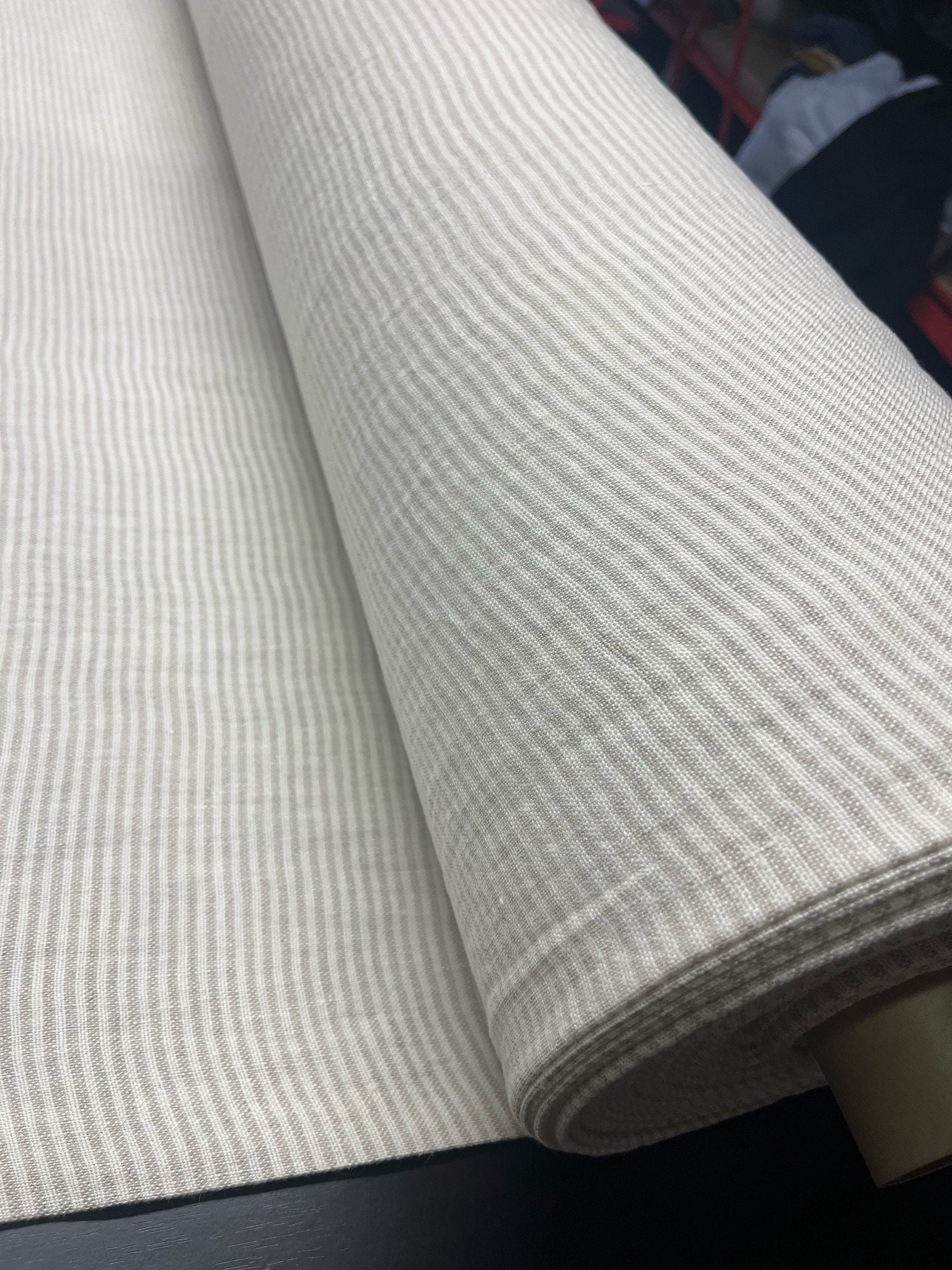 Heavy Striped Linen Fabric: 110" Wide, Softened Linen BGO44EL