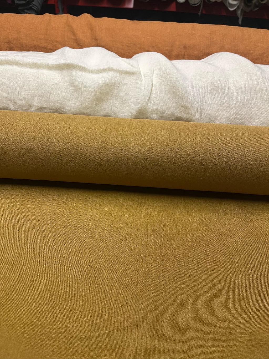 Extra Wide Ochre Linen Fabric: Softened Bedding Material (99" Width)