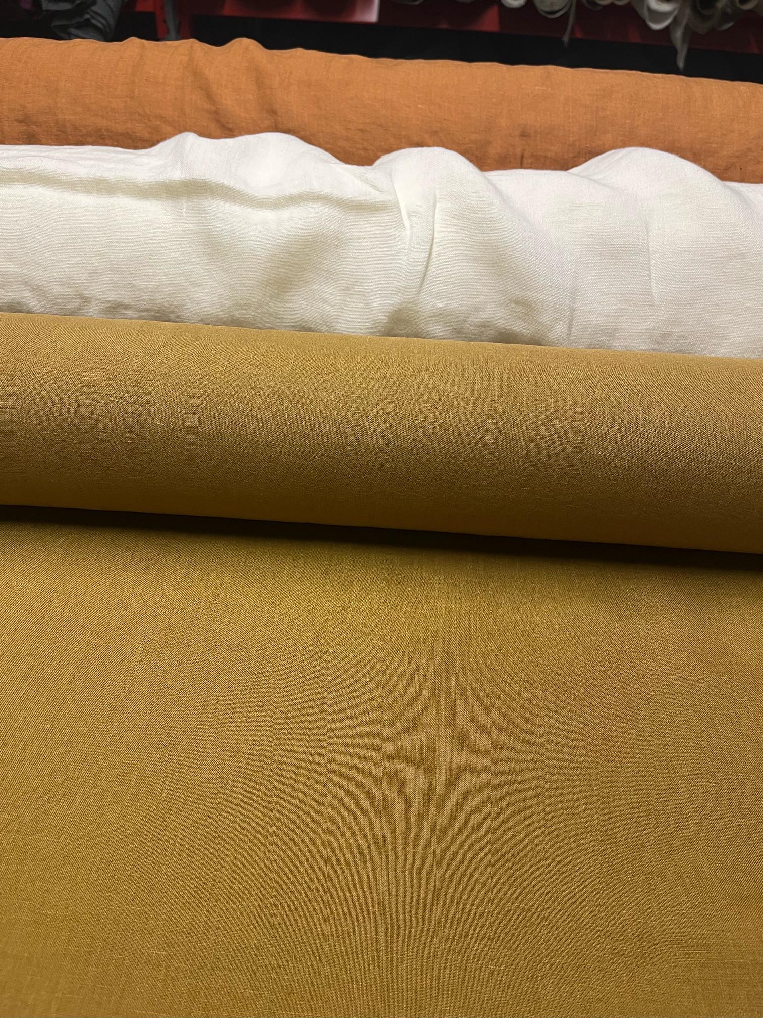 Extra Wide Ochre Linen Fabric: Softened Bedding Material (99" Width)