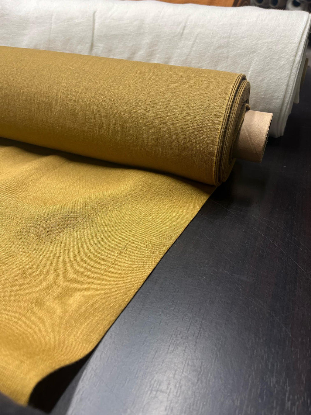 Extra Wide Ochre Linen Fabric: Softened Bedding Material (99" Width)
