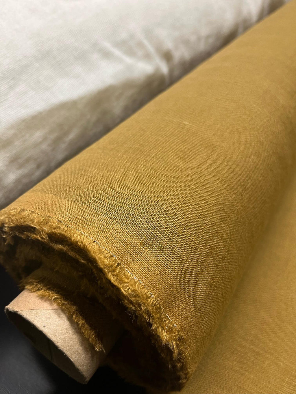 Extra Wide Ochre Linen Fabric: Softened Bedding Material (99" Width)