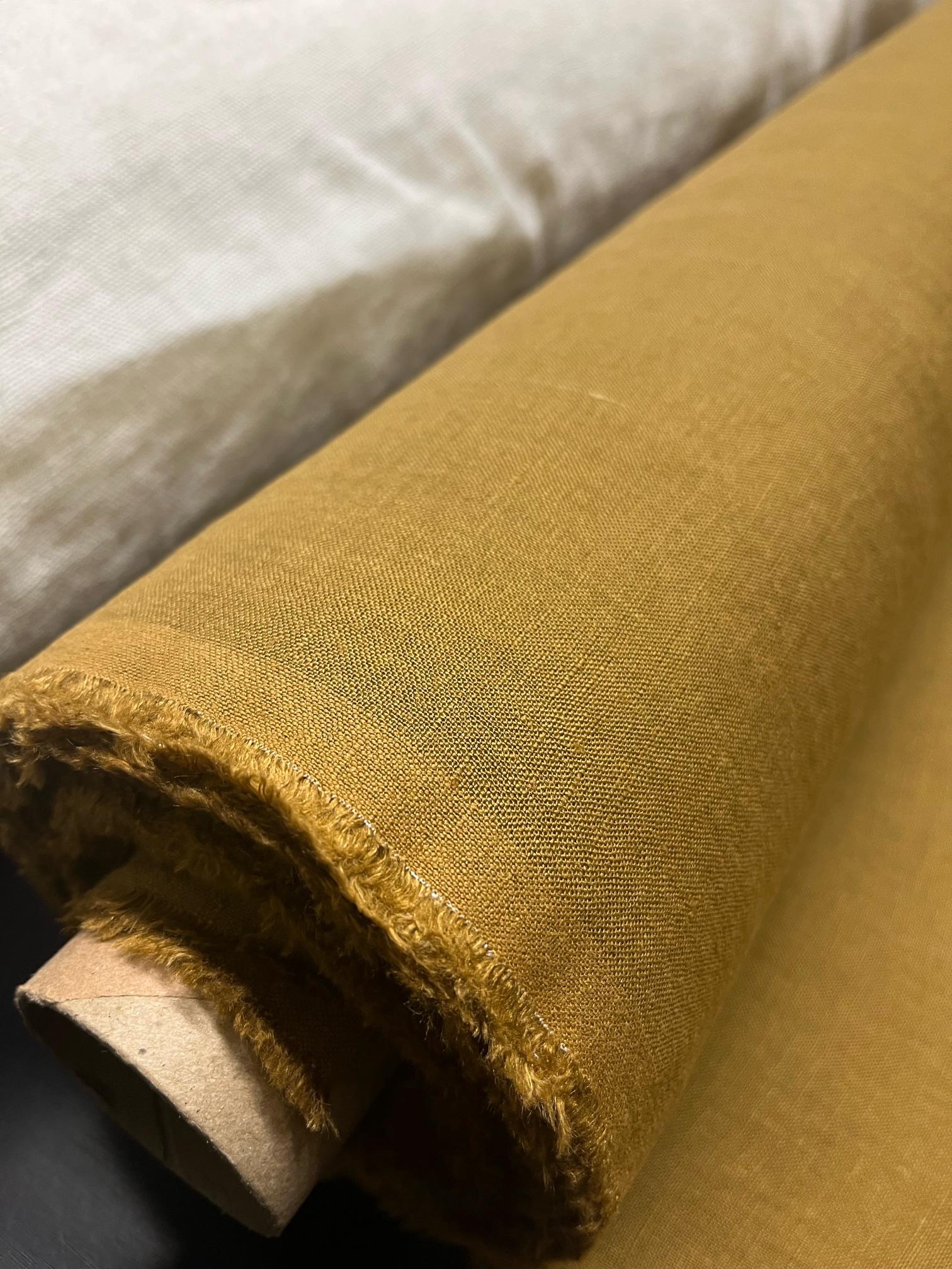 Extra Wide Ochre Linen Fabric: Softened Bedding Material (99" Width)