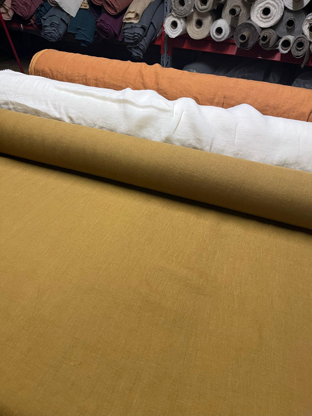Extra Wide Ochre Linen Fabric: Softened Bedding Material (99" Width)