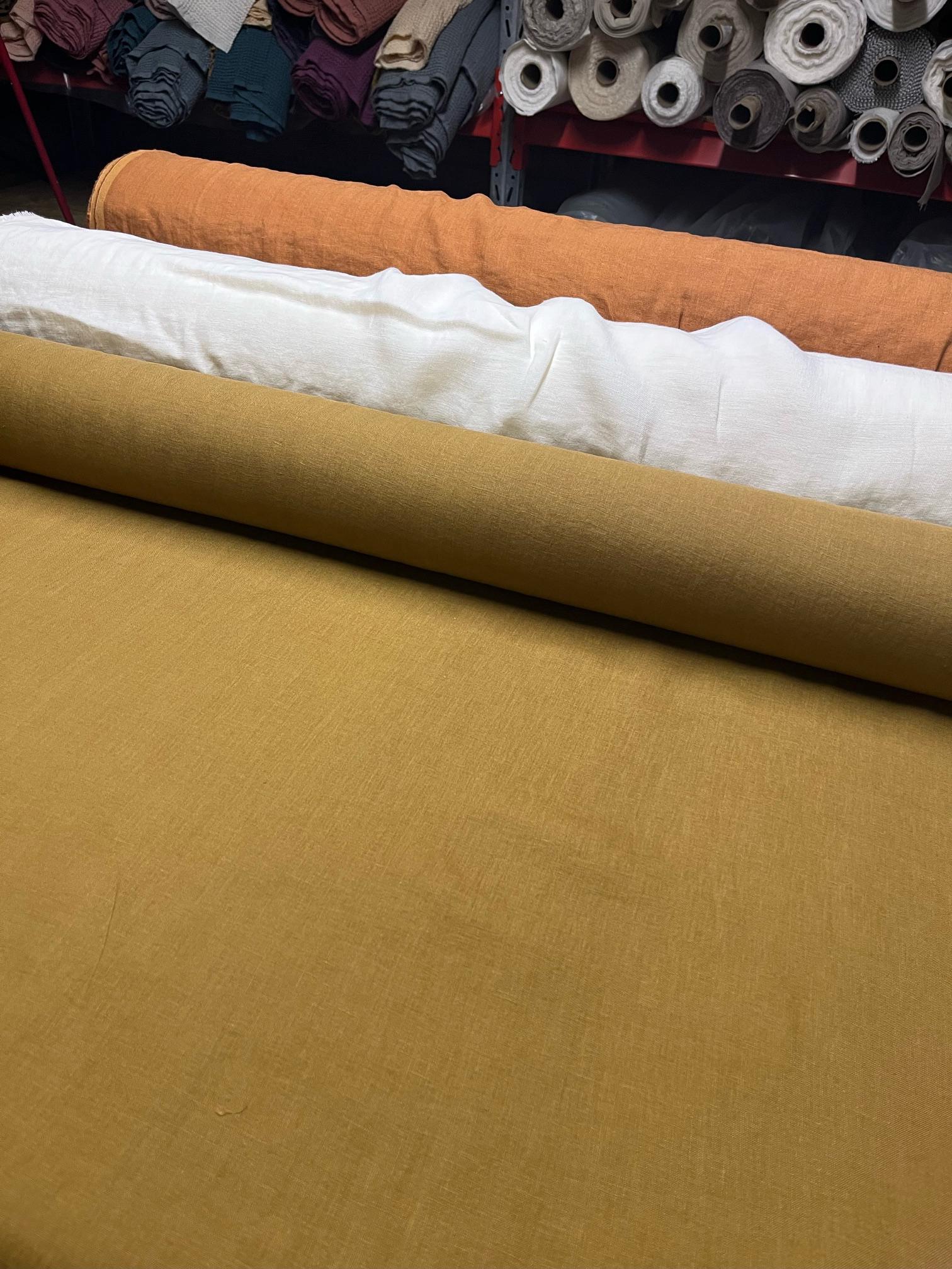 Extra Wide Ochre Linen Fabric: Softened Bedding Material (99" Width)