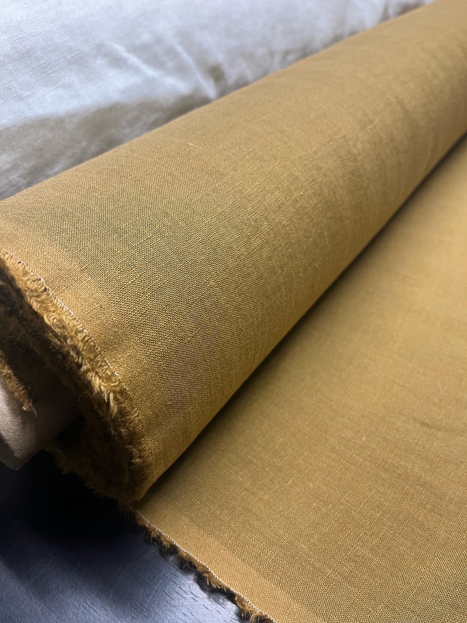 Extra Wide Ochre Linen Fabric: Softened Bedding Material (99" Width)