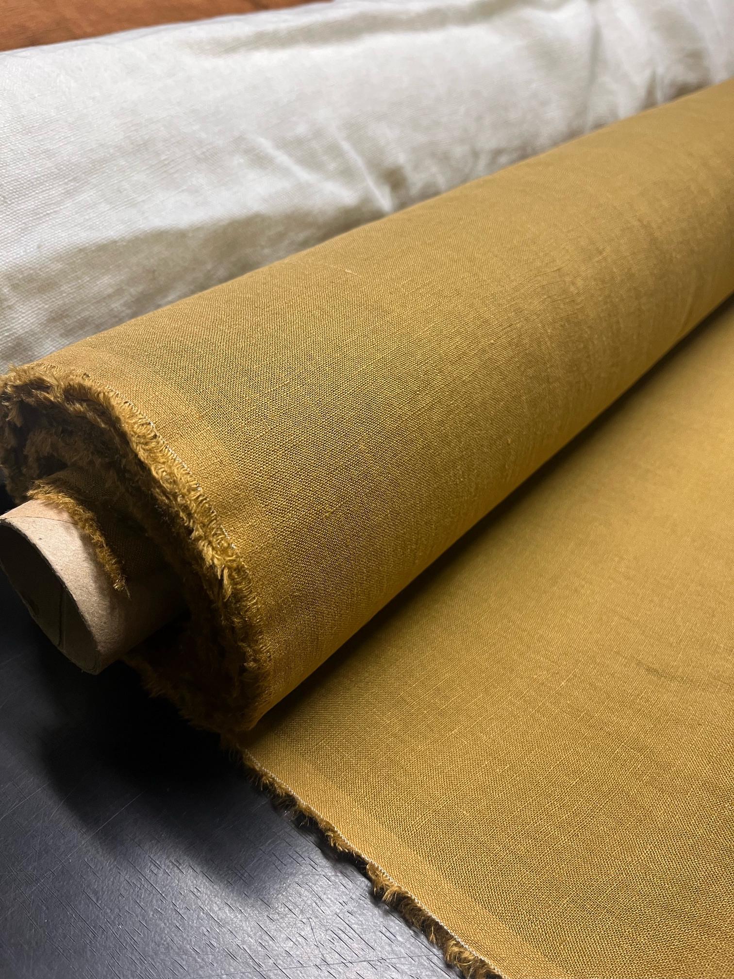 Extra Wide Ochre Linen Fabric: Softened Bedding Material (99" Width)